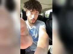 light skinned black amateur jerking off in car