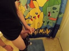 Hot guy cums on bathroom floor