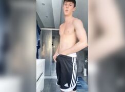 cute ultrabig cock jerking on bathroom off