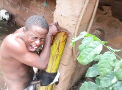 Black guy fucks his handmade pussy