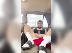 Hot guy shooting all avoer his car