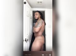 thick lightskin showing off his cakes in the bathroom on live
