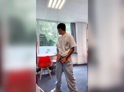 Dutch Twink jerks-off in public library, naked