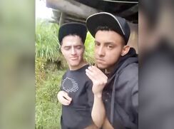 Young latino friends barefuck in public