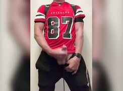 Football Player JockDad87 Shoots a Load of Cum in His Jersey