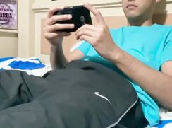 Young skinny guy cums a big load on his chest after watching porn - 10-21-25