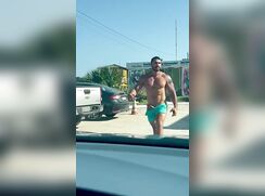 Latino Exhibitionist Jock With Boner Outside