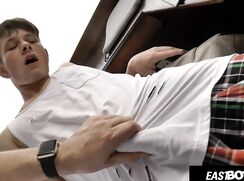 Handsome teen boy handjob his big dick