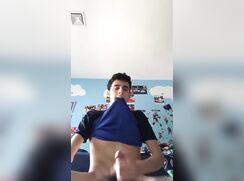 Sweet football jock in his bedroom jerking & cumming