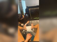 Bussin a Nut in front of the spa workers