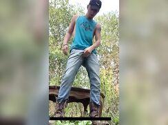 Redneck jerking off outside