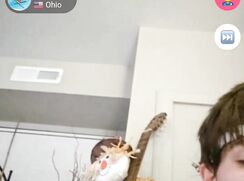 Blond twink with white bandana jerking off on cam