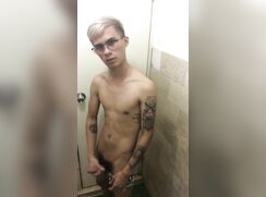 Cute blond twink in bathroom - BW1