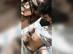 Cute Asian squirts cum on his face