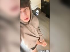 Cute twink jerks his big dick and cums