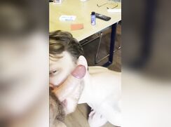 Twink cocksucker eats daddy cum