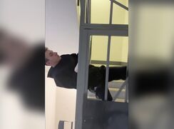 Two guys fuck on the stairs