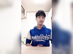 taiwanese twink in hoodie cums at his desk