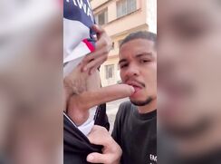 Brazilian lad giving risky public blowjob