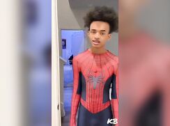 Cute Light Skin Boy Jerking And Showing Off His Sexy Long Dick As SpiderMan
