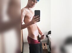 Latino boy good cum shot in his bathroom