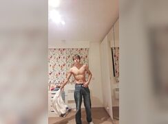 Cute 18 year old guy in white shirt shows his stuff