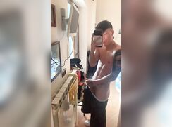 Tattooed Italian twink jerking