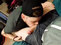Skaden sucks a man in a sweatpants Addidas