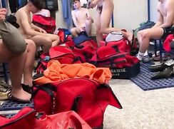 Spy football team in locker room