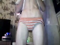 Hung Shaved Twink Shares Different Underwear & Jerks