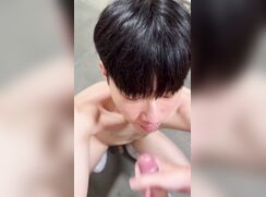 taiwanese twink has fun having cum all over his face