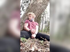 cute blonde outside and inside wanks off