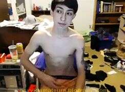 Slender Tattoo College wanks off in his room - AI Enhanced