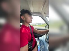 Italian boy big dick jerking in the car