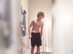 Vintage bathroom strip and wank