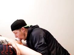 Skaden sucks a young man in a blue tracksuit