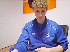 Blond Tall Fit Hunk Cut wanks his cock off - AI Enhanced