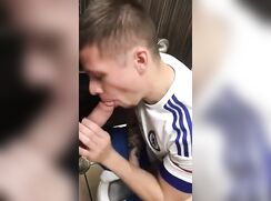 Toilet stall blow job fun