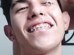 Boys with braces eat cum