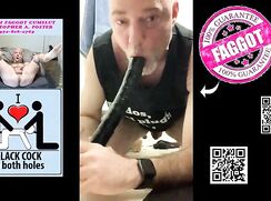 Christopher Allen Foster gags on his double dong after fucking himself with it