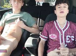 Jack and his friend are jerking off in the car