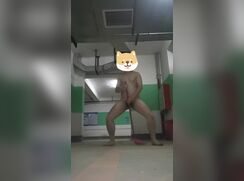 Naked cleaner in underground garage
