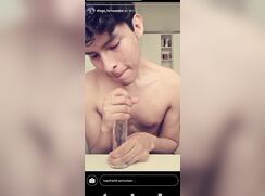 Latino twink spit on dildo pt.1