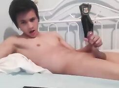 Shaved Uncut Twink Jerks Off