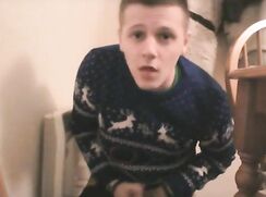 Uncut Christmas Jumper Twink Eats His Cum
