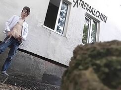 Hot Russian Guy goes outdoors and plays with his cock - AI Enhanced