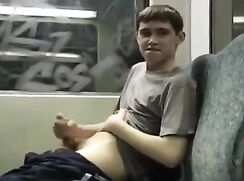 Banana Lad Jerks Uncut Cock On Train