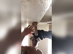 Sucking and riding dildo