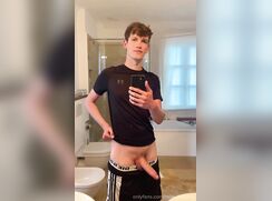 OF - Milo Jasper - Cute hung twink covers bathroom floor in cum - #AD02