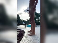 Pissing hard in garden